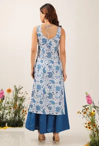 Set Of 2: Serena Floral Chintz Straight Kurta With Serena Flared Organza Flared Pants image 2