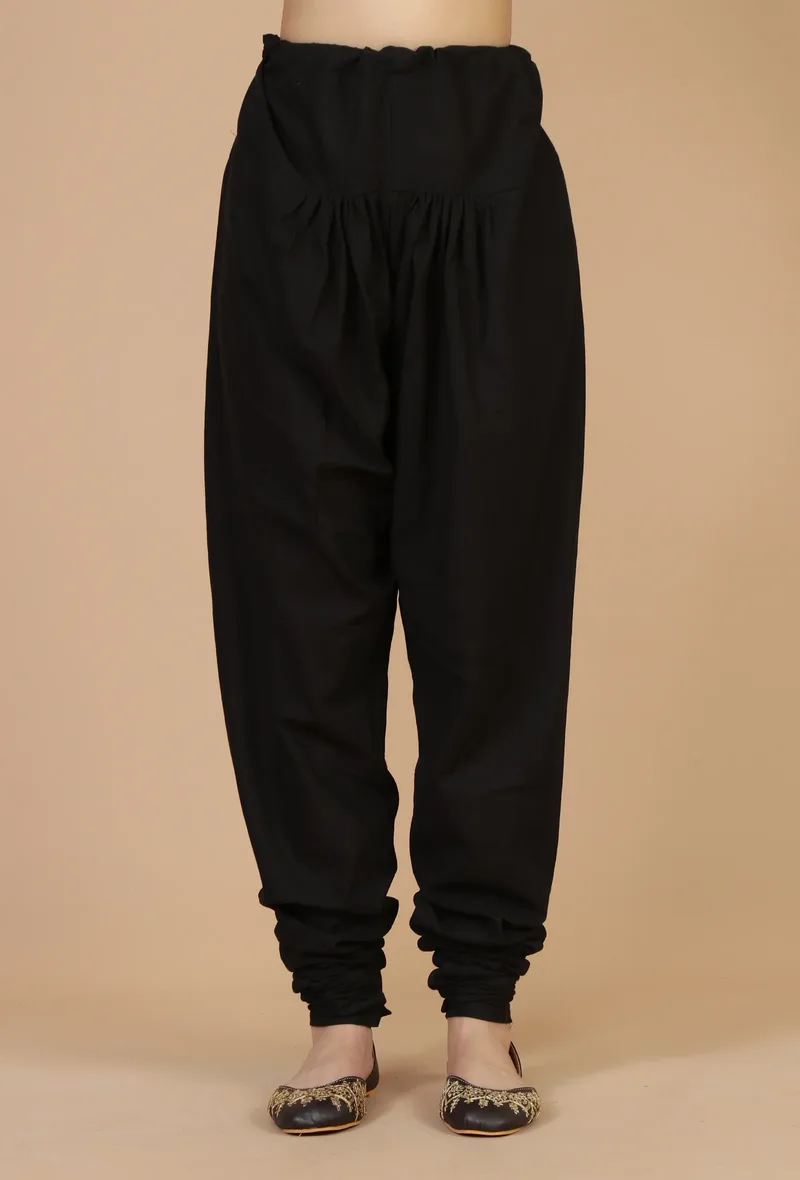Solid Black Cotton Churidar Pants