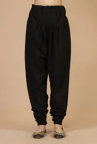 Solid Black Cotton Churidar Pants image 1