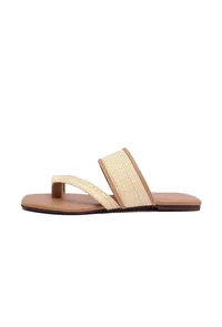 Tan Brown Slip-On Flats With Textured Straps & Insole Cushion Padding image 3