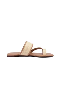 Tan Brown Slip-On Flats With Textured Straps & Insole Cushion Padding image 4