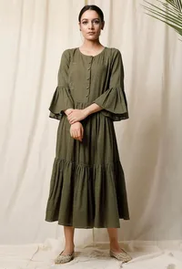 Mehendi Gathered Cotton Slub Dress image 2