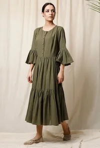 Mehendi Gathered Cotton Slub Dress image 3