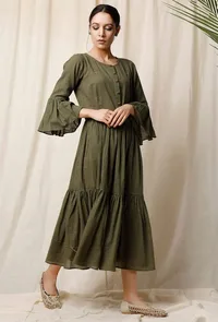 Mehendi Gathered Cotton Slub Dress image 4