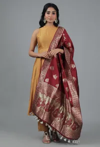 Scarlet Red Chanderi Brocade Dupatta image 1