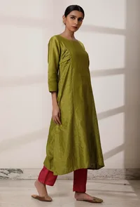 Set of 2: Olive Chanderi Kurta and Chanderi Palazzo image 2