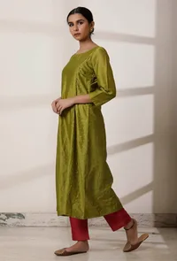 Set of 2: Olive Chanderi Kurta and Chanderi Palazzo image 3