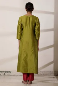 Set of 2: Olive Chanderi Kurta and Chanderi Palazzo image 4