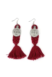 Red Thread & German Silver Tribal Earrings With Coin image 2