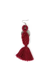 Red Thread & German Silver Tribal Earrings With Coin image 3