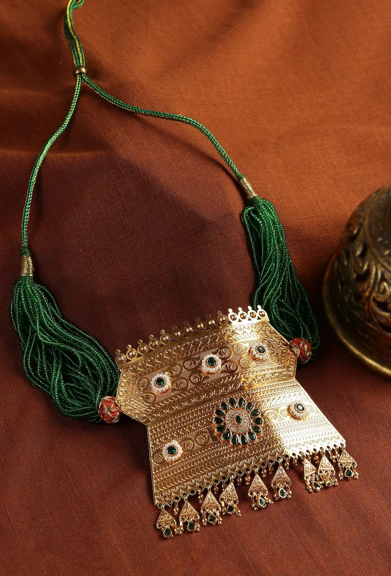 Rajwadi Green Beaded Statement Haar