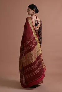 Maroon Color Cotton Linen Saree With Unstitched Blouse image 6