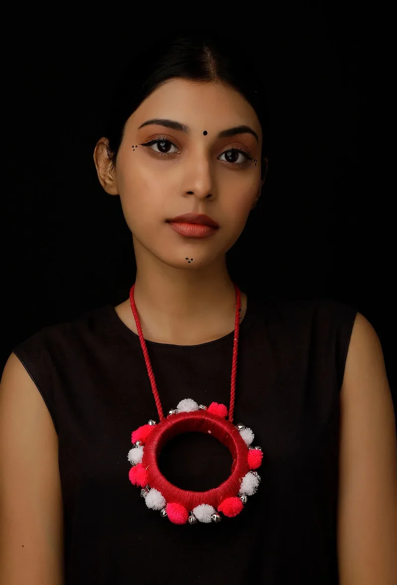 Ferry Pink Pom Pom Handcrafted Necklace