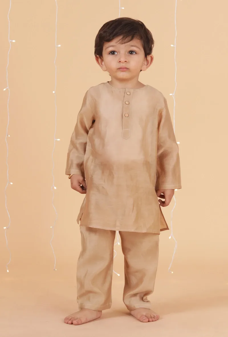 Set Of 2: Golden Chanderi Kurta & Pajama