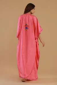 Aari Embroidered Multicolor Kashmiri Satin Kaftan- Free Size image 5