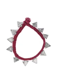 Set Of 2: Anura Red Thread & Antique Plated Brass Triangular Charm Anklets image 2