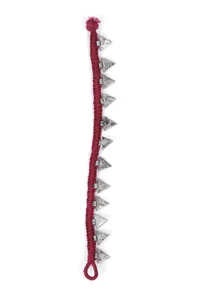 Set Of 2: Anura Red Thread & Antique Plated Brass Triangular Charm Anklets image 3