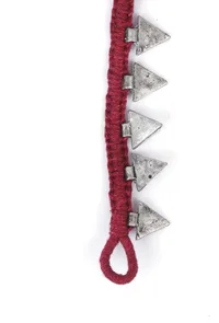 Set Of 2: Anura Red Thread & Antique Plated Brass Triangular Charm Anklets image 4