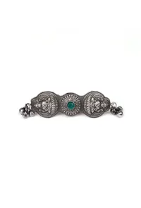 Silver Look Like Round Goddess Lakshmi Green Stone Adjustable Size Ring image 2