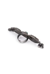 Silver Look Like Round Goddess Lakshmi Green Stone Adjustable Size Ring image 4