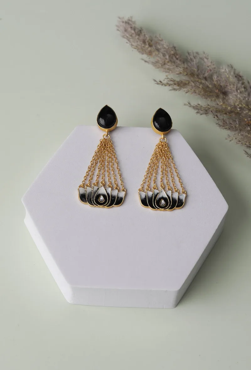 Charcoal Black Ombre Gold Chain Earrings