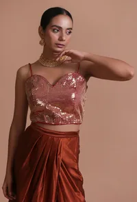 Red Color Raw Silk Sitara Work Blouse image 1