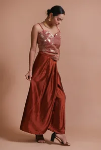 Red Color Raw Silk Sitara Work Blouse image 3