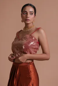 Red Color Raw Silk Sitara Work Blouse image 4