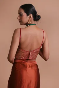 Red Color Raw Silk Sitara Work Blouse image 6