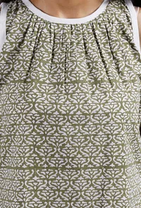 Green And White Block Printed Cotton Kurta image 5