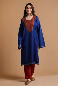 Catalina Blue Kashmiri Sozni Embroidery Phiran-Free Size image 1