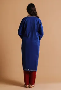 Catalina Blue Kashmiri Sozni Embroidery Phiran-Free Size image 4