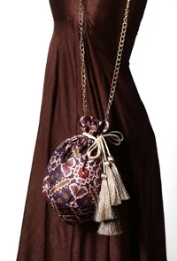 Brinda Blue & Multi Silk Patola Print Potli With Tassels image 1