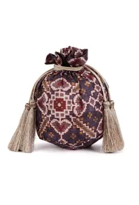 Brinda Blue & Multi Silk Patola Print Potli With Tassels image 4