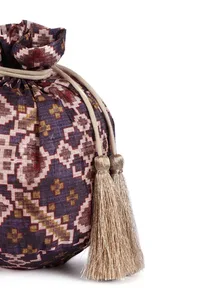 Brinda Blue & Multi Silk Patola Print Potli With Tassels image 5