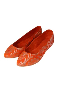 Orange Brocade Pointed Toe Ballerina Flats image 2