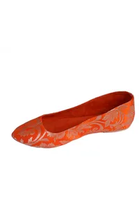 Orange Brocade Pointed Toe Ballerina Flats image 3