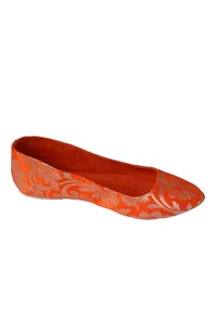 Orange Brocade Pointed Toe Ballerina Flats image 4
