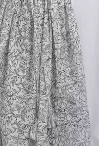 Set Of 2: White and Black Cotton Slub Angrakha Block Printed Kurta and Black Cotton Striped Flared Skirt image 6