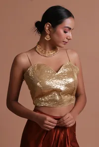 Golden Color Raw Silk Sitara Work Blouse image 1