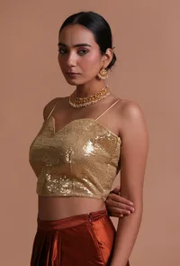 Golden Color Raw Silk Sitara Work Blouse image 4