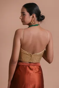 Golden Color Raw Silk Sitara Work Blouse image 6