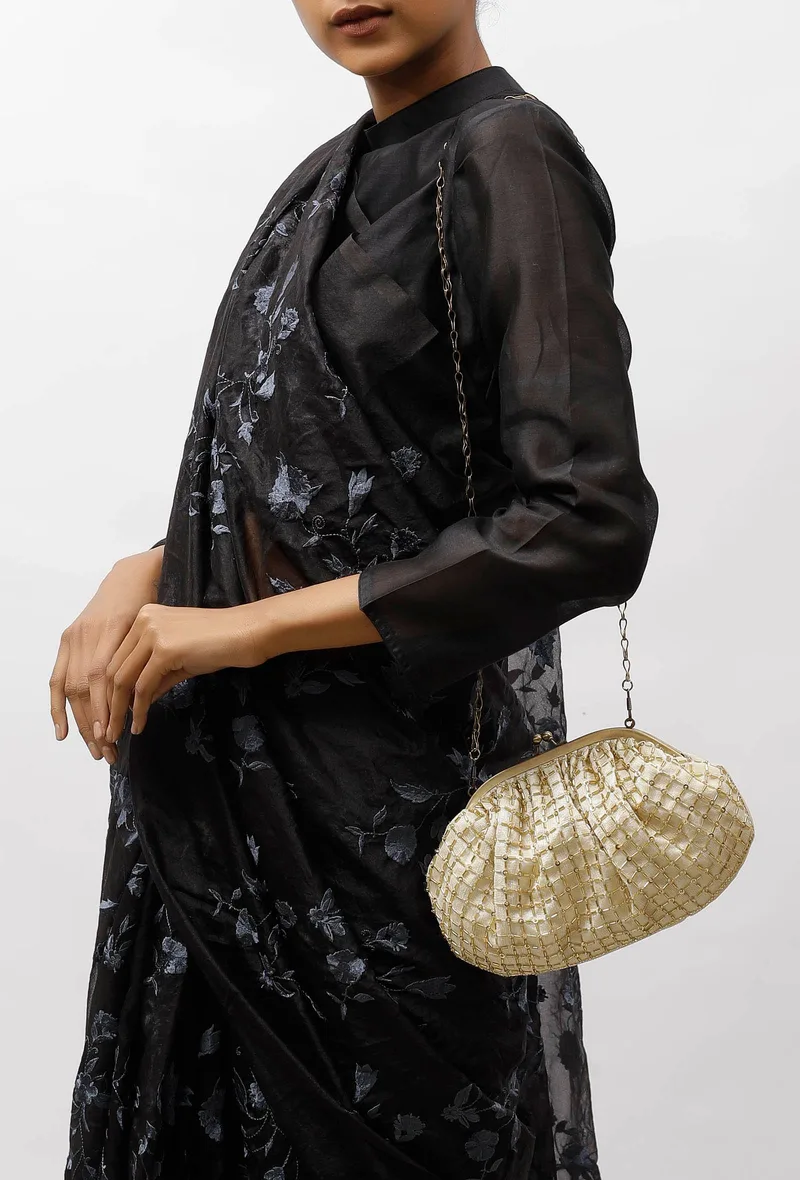 Kiya White-Golden Embellished Clutch Bag