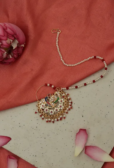 Peacock Design Kundan Nath with Pearls