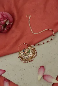 Peacock Design Kundan Nath with Pearls image 1