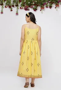 Yellow  Hand-Block Printed Cotton   Slip Dress image 4