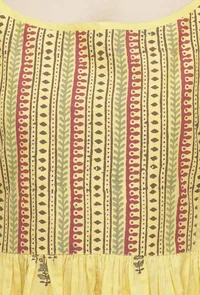 Yellow  Hand-Block Printed Cotton   Slip Dress image 5