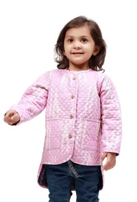 Rose Pink Ikkat Weave Quilted Reversible Jacket image 2