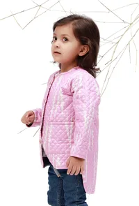 Rose Pink Ikkat Weave Quilted Reversible Jacket image 3