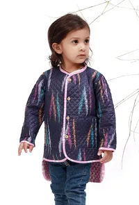 Rose Pink Ikkat Weave Quilted Reversible Jacket image 5